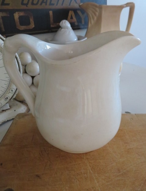 Old Vintage Small WHITE Stained IRONSTONE PITCHER Crazed Crazing